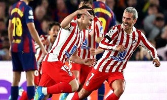 马竞2-0晋欧冠4强巴萨吃红牌拉师傅7射零中